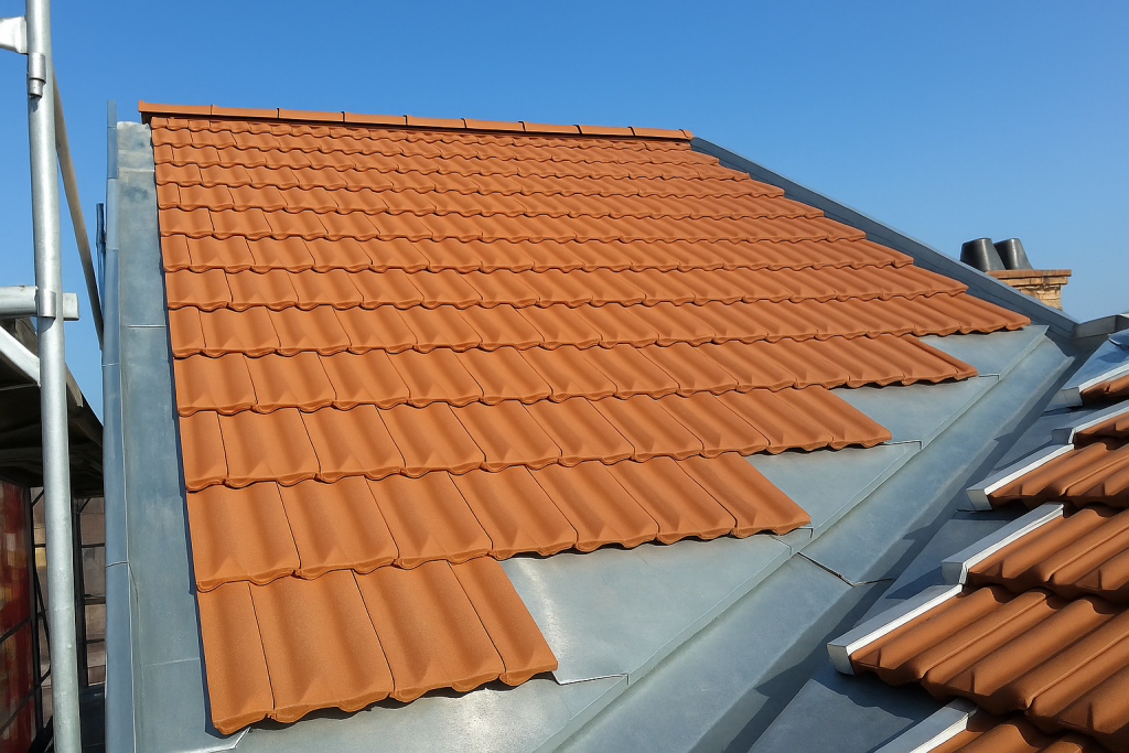 Artisan couvreur installant une descente pluviale en zinc à Bonneuil-sur-Marne